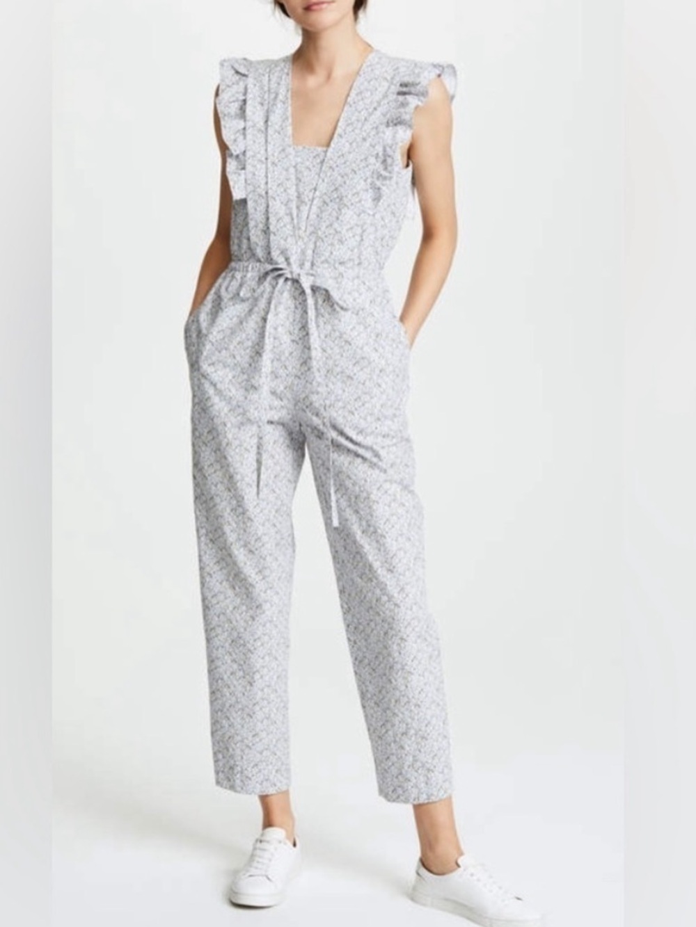 La Vie Rebecca Taylor Meadow Floral Jumpsuit XS Cotton Tie Waist